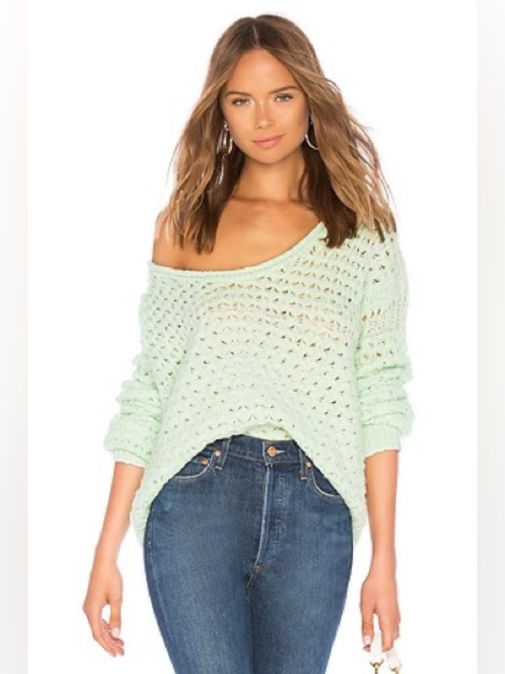 Free People Crashing Waves Pullover Sweater Mint Green Size Medium